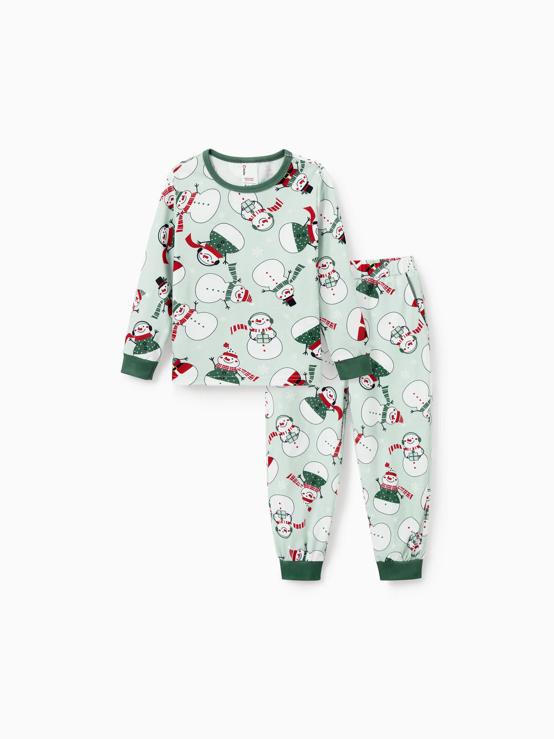 Conjunto de Pijamas de Natal em Família com Estampa de Boneco de Neve e Meias de Natal em Verde Menta
