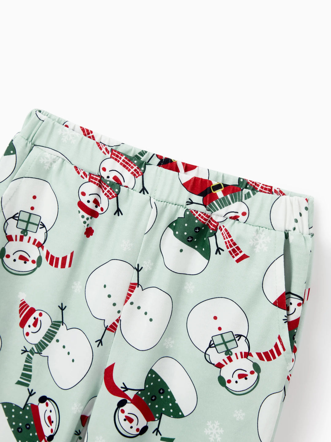 Conjunto de Pijamas de Natal em Família com Estampa de Boneco de Neve e Meias de Natal em Verde Menta