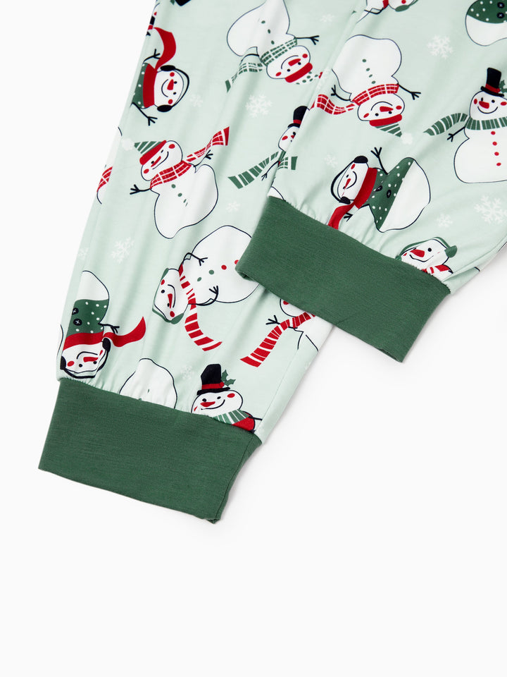 Conjunto de Pijamas de Natal em Família com Estampa de Boneco de Neve e Meias de Natal em Verde Menta