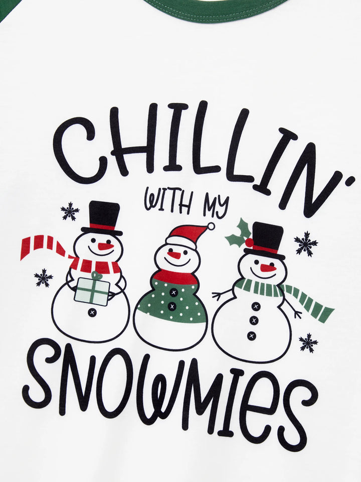 Conjunto de Pijamas de Natal em Família com Estampa de Boneco de Neve e Meias de Natal em Verde Menta