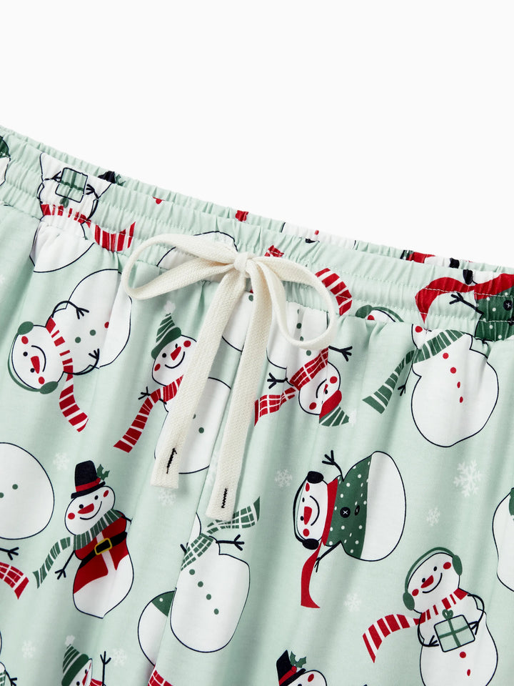 Conjunto de Pijamas de Natal em Família com Estampa de Boneco de Neve e Meias de Natal em Verde Menta