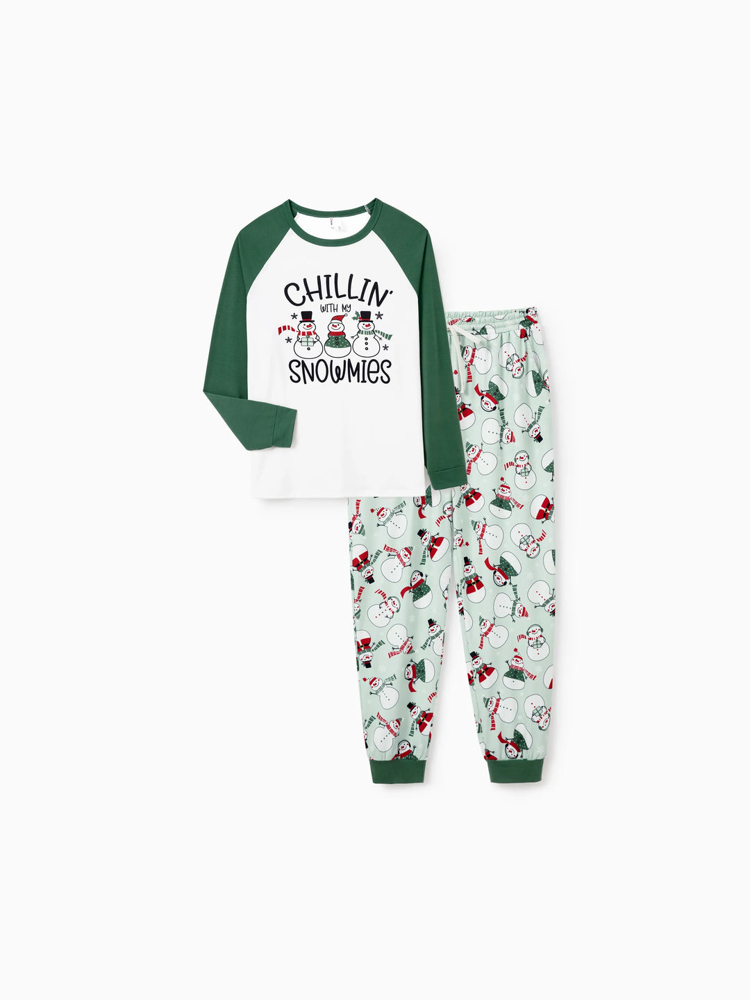 Conjunto de Pijamas de Natal em Família com Estampa de Boneco de Neve e Meias de Natal em Verde Menta