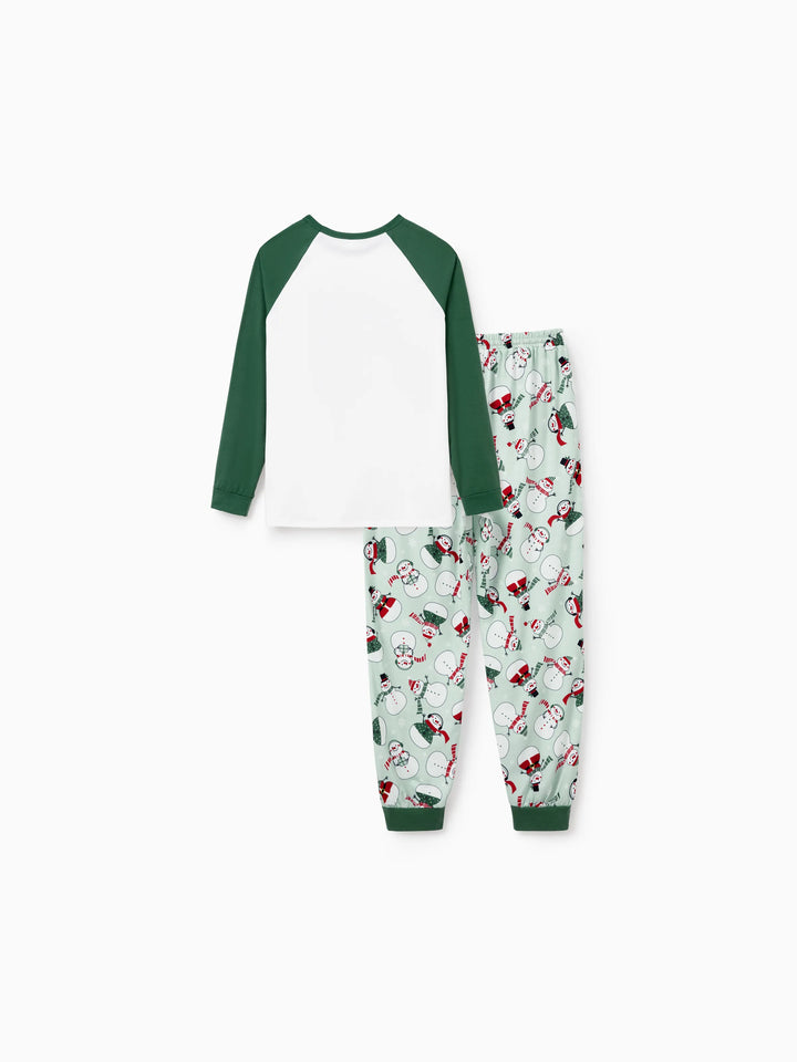 Conjunto de Pijamas de Natal em Família com Estampa de Boneco de Neve e Meias de Natal em Verde Menta