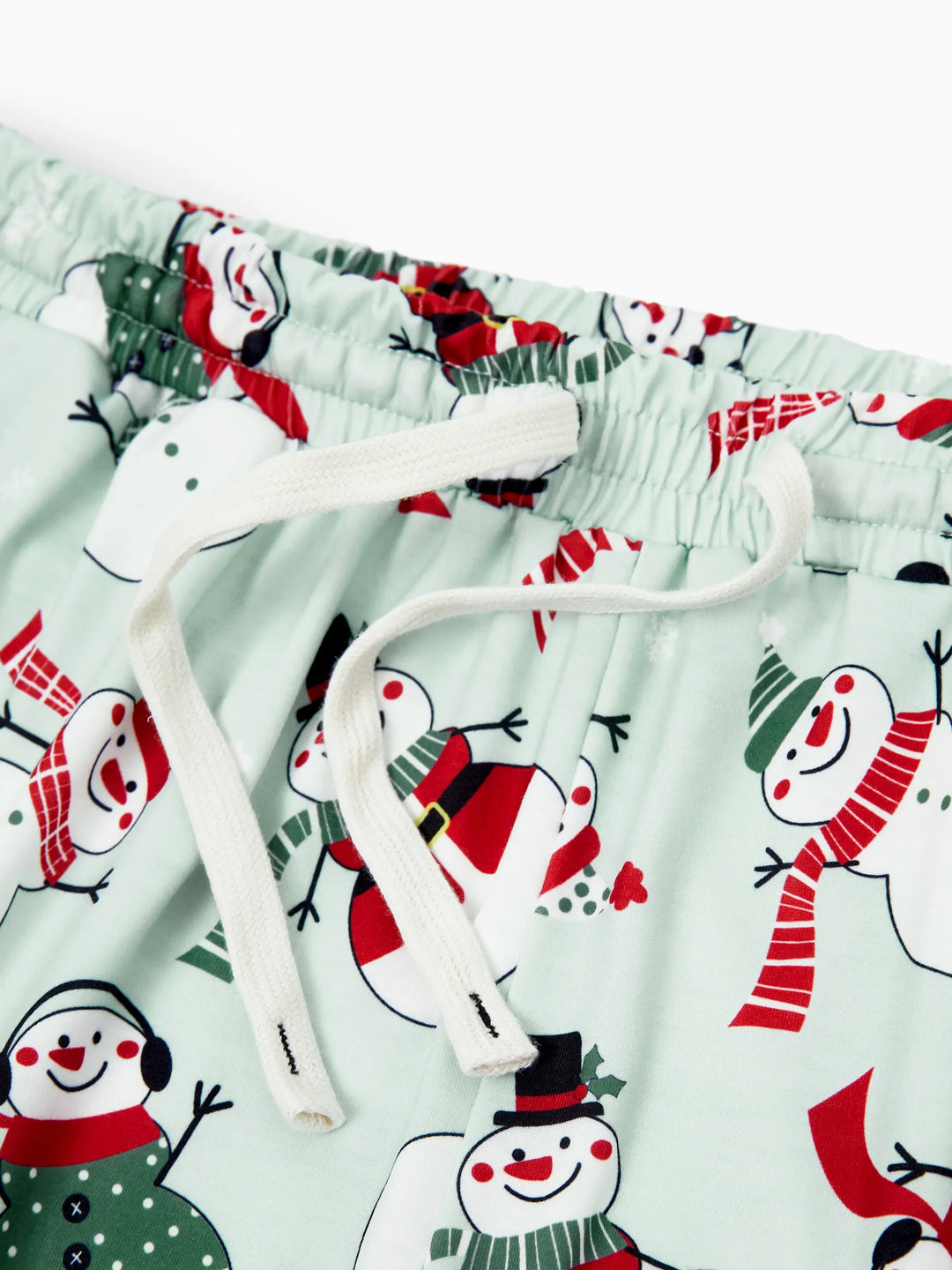 Conjunto de Pijamas de Natal em Família com Estampa de Boneco de Neve e Meias de Natal em Verde Menta