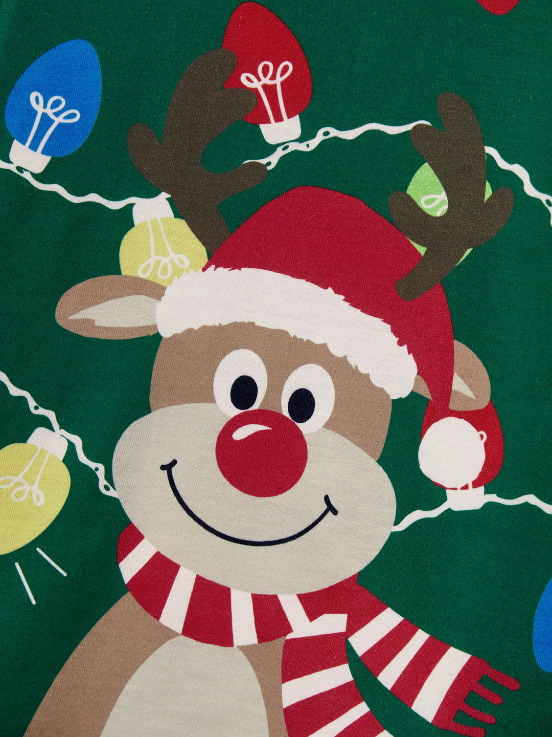 Conjunto de Pijamas de Natal para a Família em Coordenação - Estampado de Renas em Verde com Meias de Natal Verdes