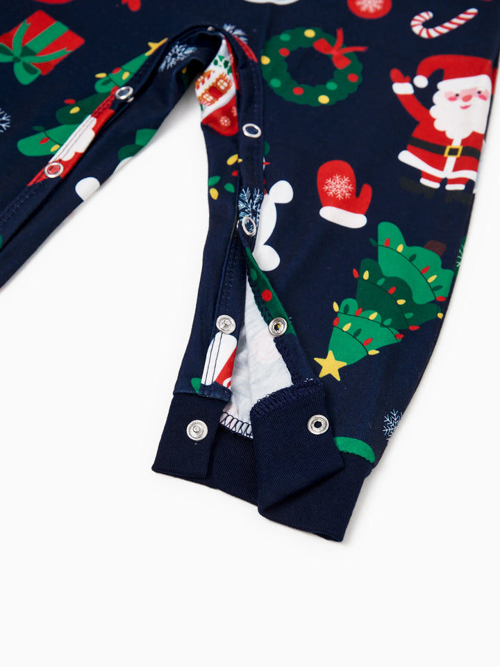 Conjunto de Pijamas para a Família Natalícios a Condizer que Brilha no Escuro - Pai Natal em Azul Escuro com Meias de Natal em Azul Profundo