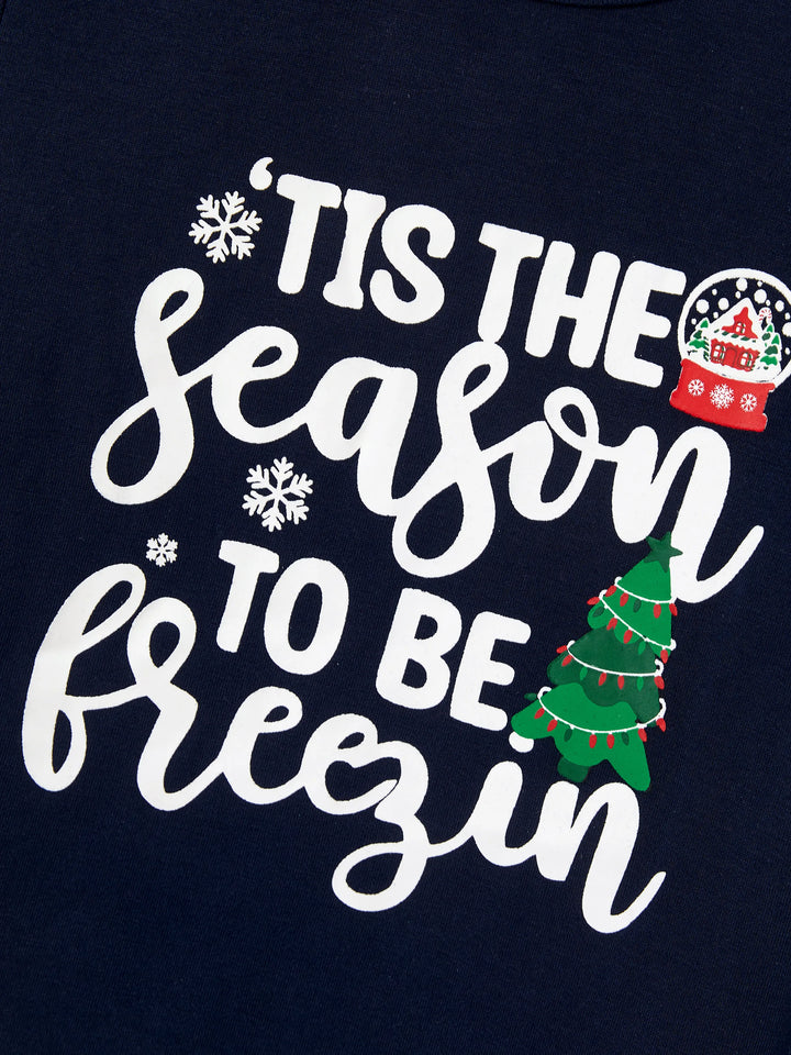 Conjunto de Pijamas para a Família Natalícios a Condizer que Brilha no Escuro - Pai Natal em Azul Escuro com Meias de Natal em Azul Profundo