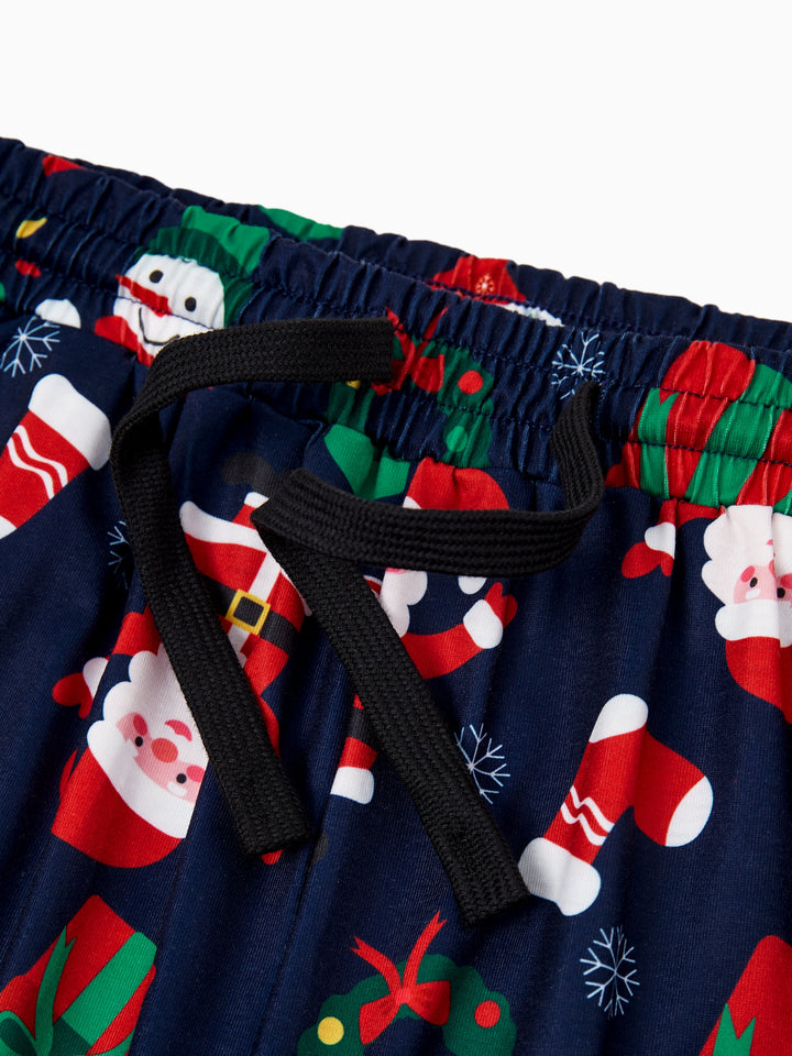 Conjunto de Pijamas para a Família Natalícios a Condizer que Brilha no Escuro - Pai Natal em Azul Escuro com Meias de Natal em Azul Profundo