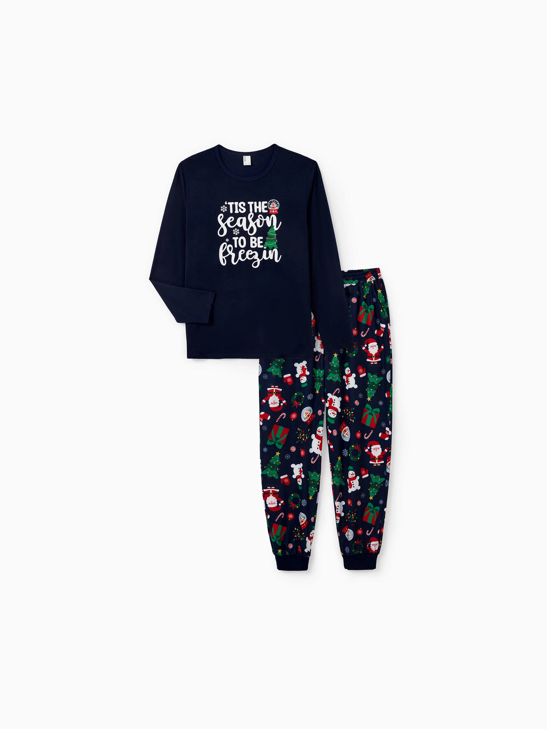 Conjunto de Pijamas para a Família Natalícios a Condizer que Brilha no Escuro - Pai Natal em Azul Escuro com Meias de Natal em Azul Profundo