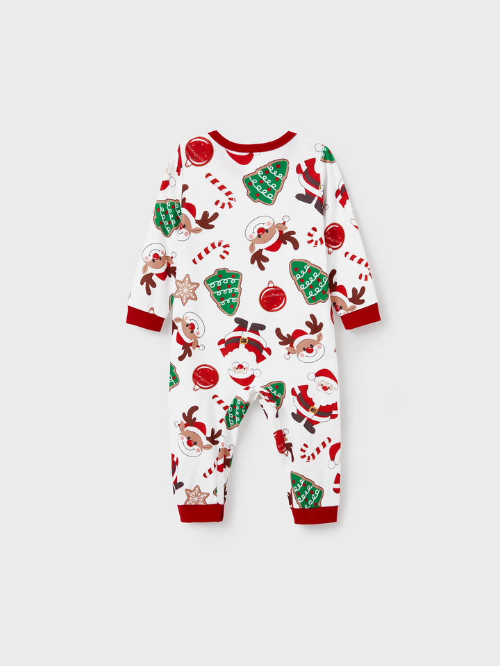 Conjunto de Pijamas em Família para o Natal com Estampa de Pai Natal que Brilha no Escuro, Inclui Meias de Natal em Cores Contrastantes.