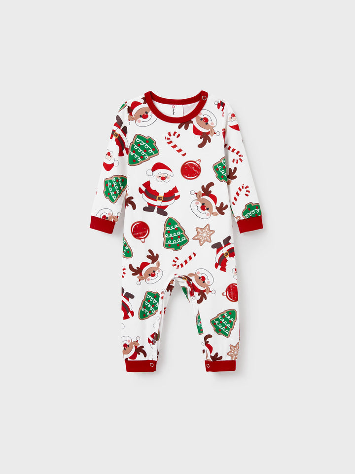 Conjunto de Pijamas em Família para o Natal com Estampa de Pai Natal que Brilha no Escuro, Inclui Meias de Natal em Cores Contrastantes.