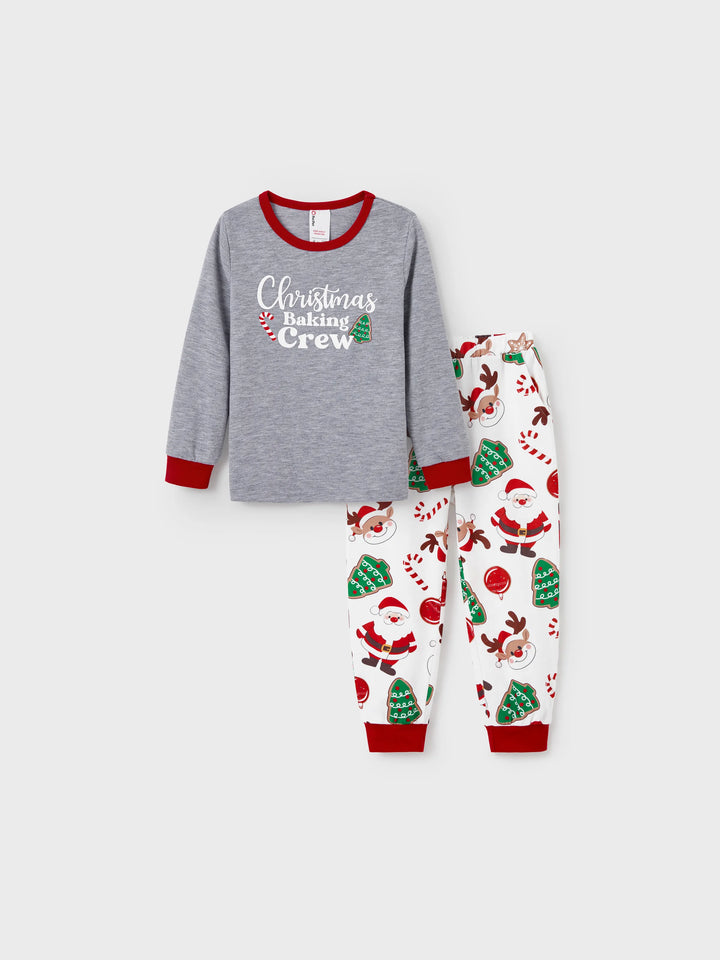Conjunto de Pijamas em Família para o Natal com Estampa de Pai Natal que Brilha no Escuro, Inclui Meias de Natal em Cores Contrastantes.