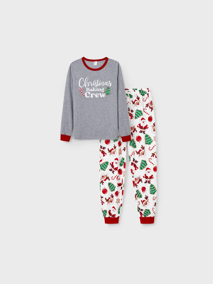 Conjunto de Pijamas em Família para o Natal com Estampa de Pai Natal que Brilha no Escuro, Inclui Meias de Natal em Cores Contrastantes.