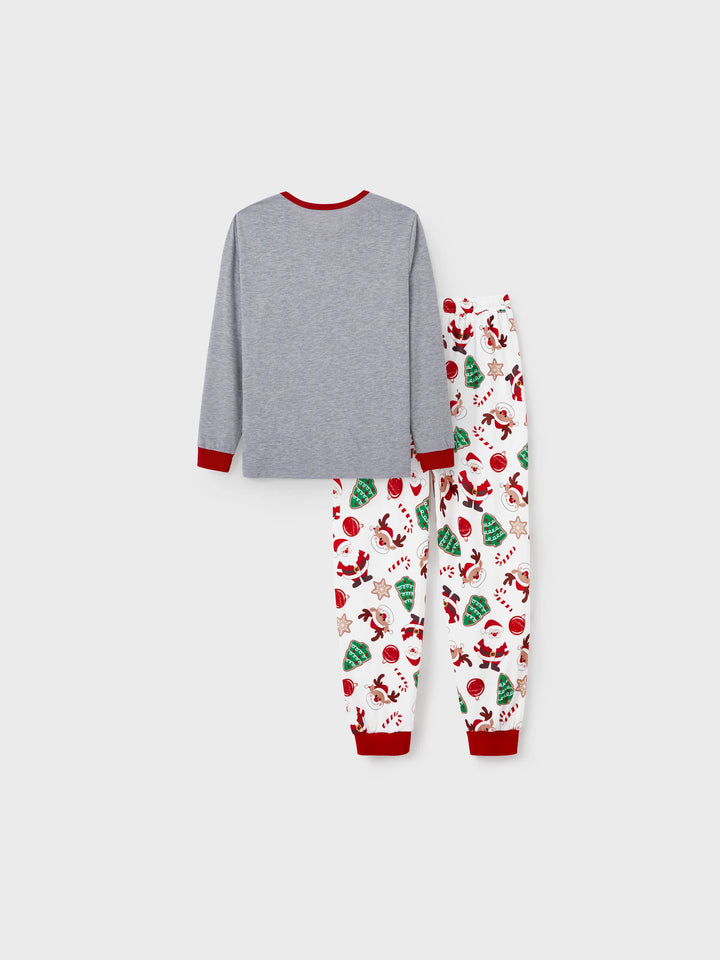 Conjunto de Pijamas em Família para o Natal com Estampa de Pai Natal que Brilha no Escuro, Inclui Meias de Natal em Cores Contrastantes.