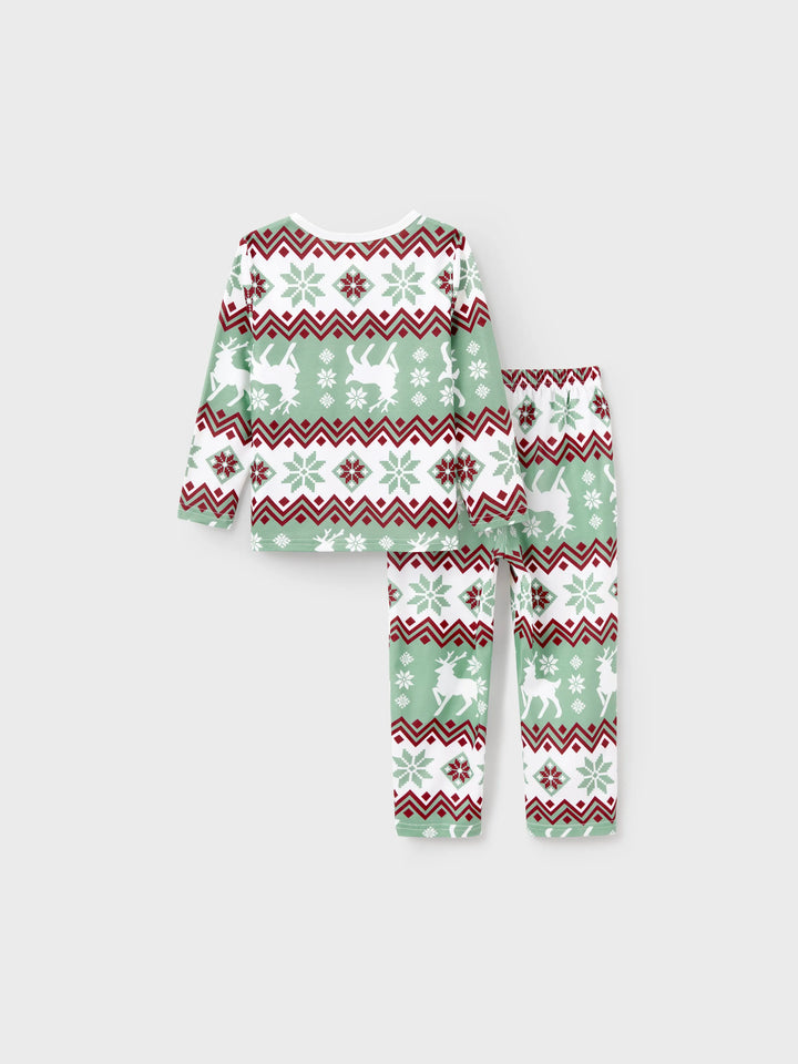 Conjunto de Pijamas de Natal para a Família com Estampado de Espírito Natalício e Flocos de Neve, incluindo Meias de Natal - Verde Claro
