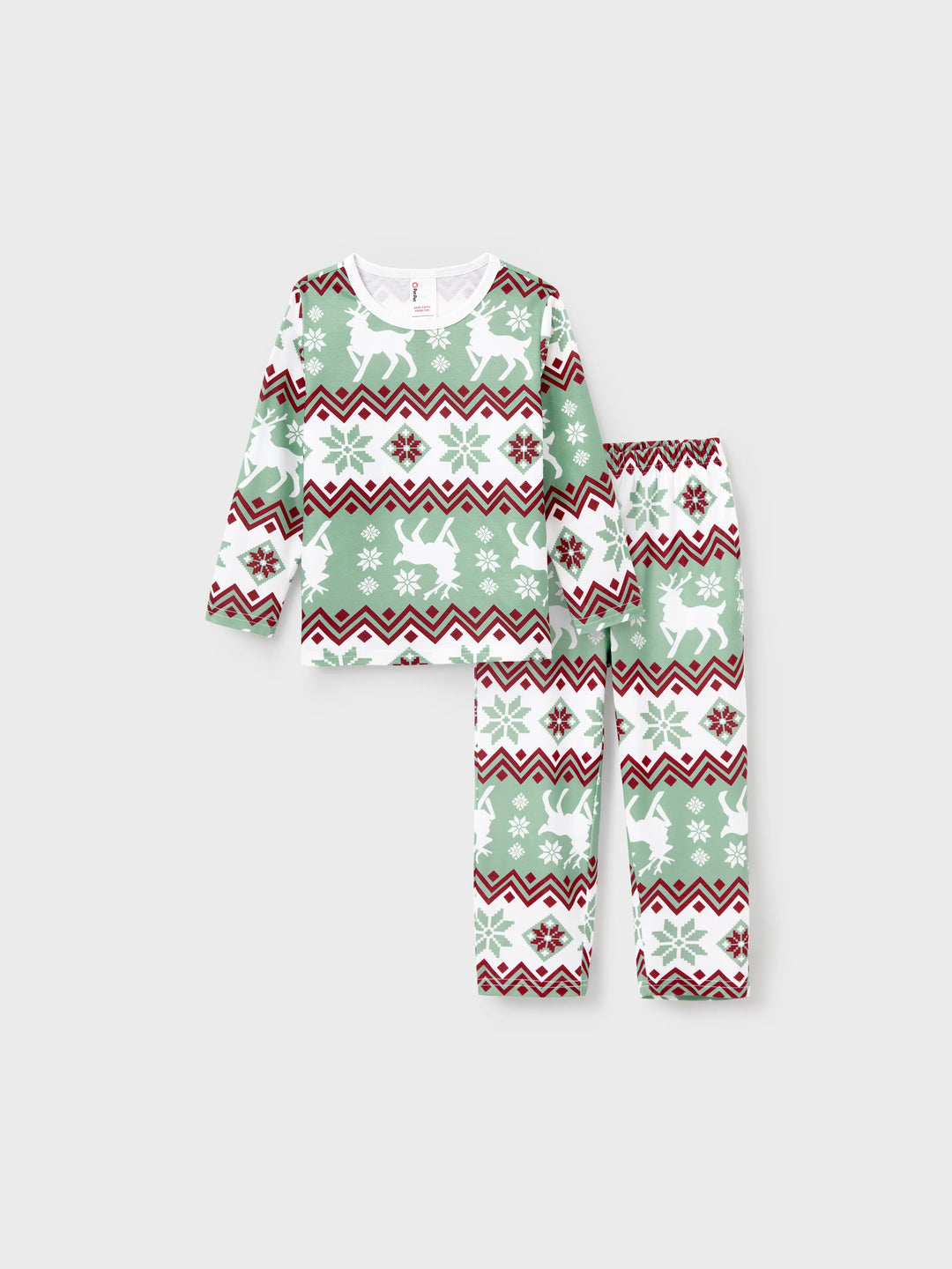 Conjunto de Pijamas de Natal para a Família com Estampado de Espírito Natalício e Flocos de Neve, incluindo Meias de Natal - Verde Claro