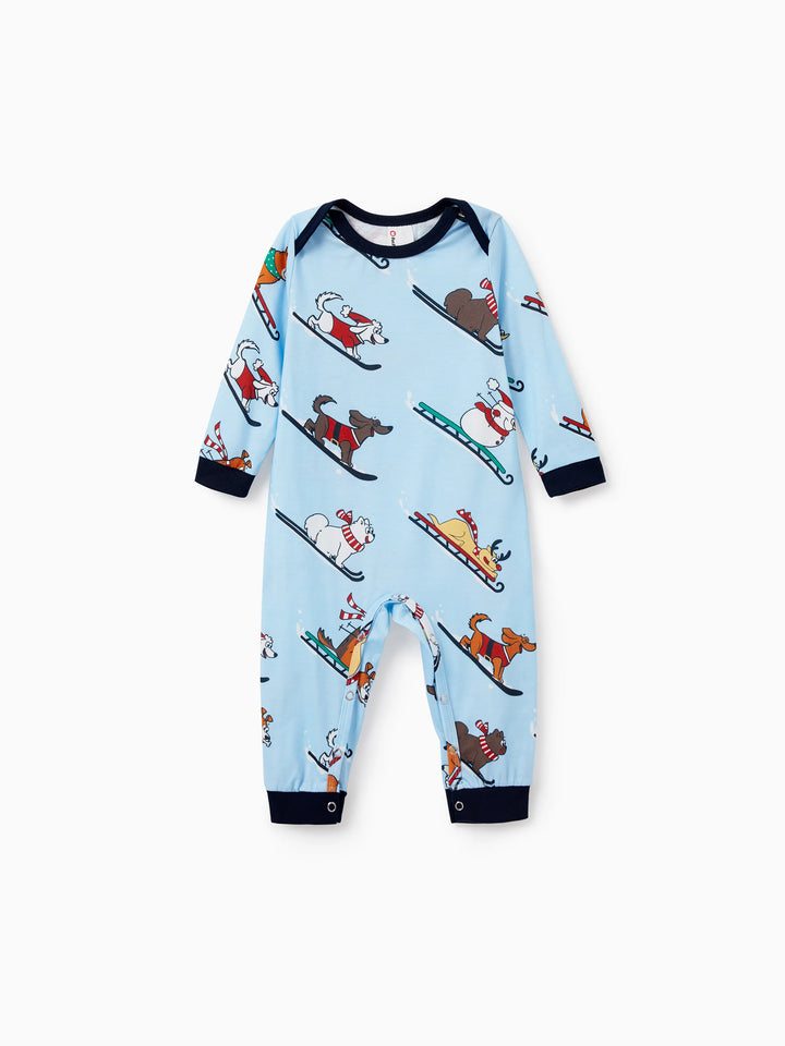 Conjunto de Pijamas de Natal para a Família com Estampa de Cães de trenó e Meias de Natal Azuis