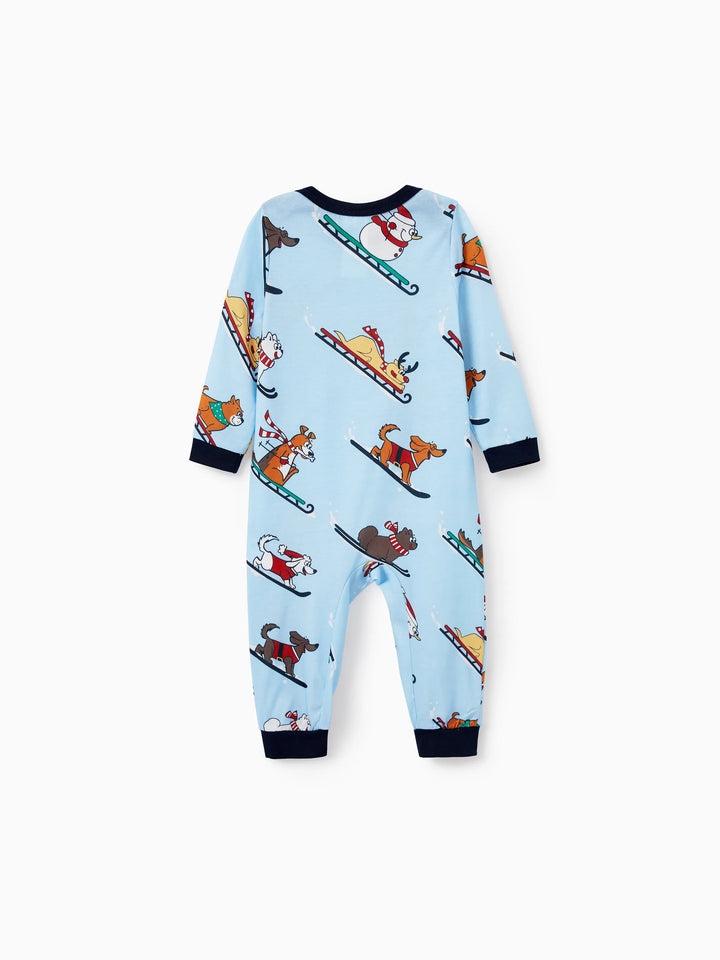 Conjunto de Pijamas de Natal para a Família com Estampa de Cães de trenó e Meias de Natal Azuis