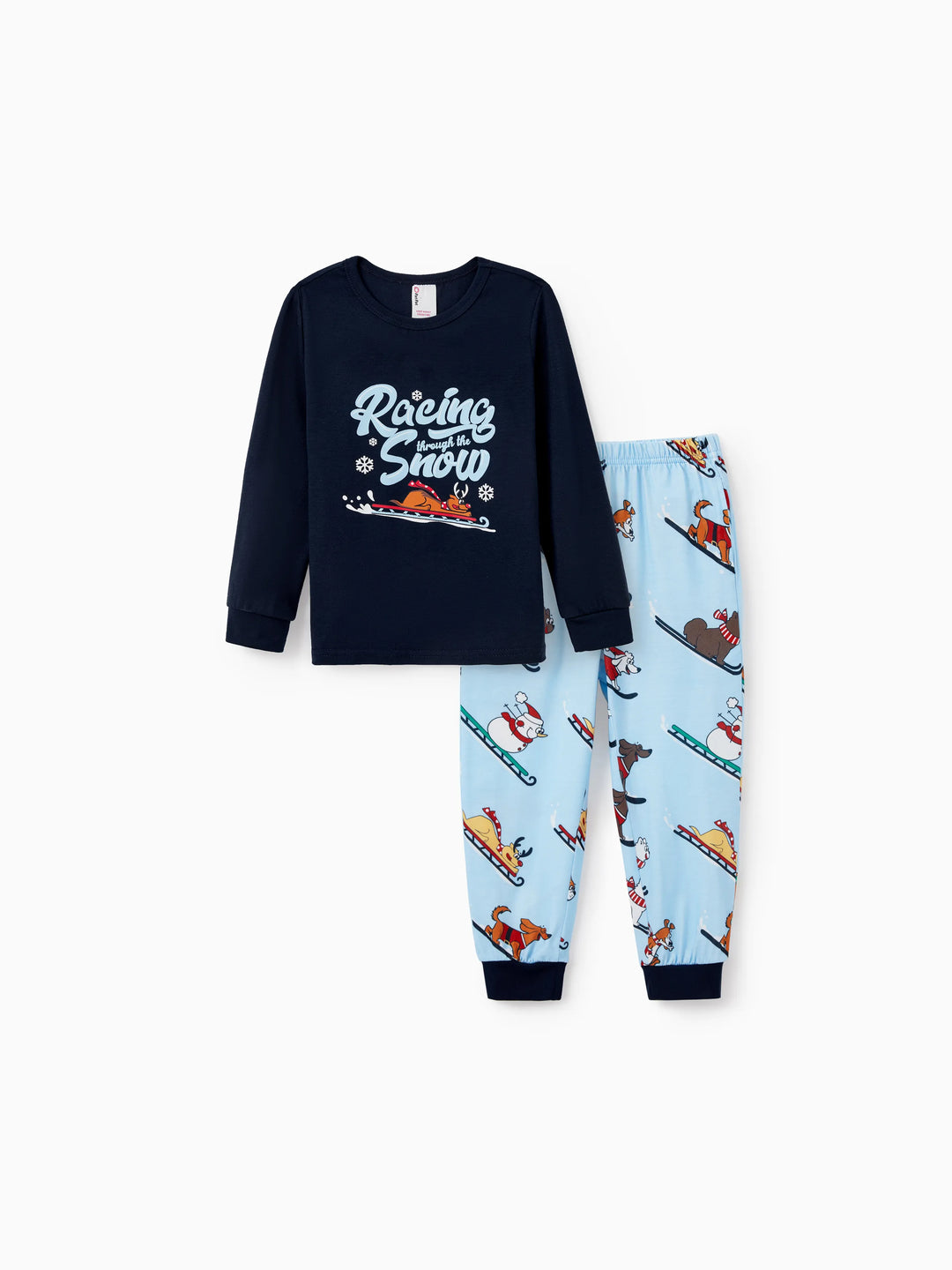 Conjunto de Pijamas de Natal para a Família com Estampa de Cães de trenó e Meias de Natal Azuis