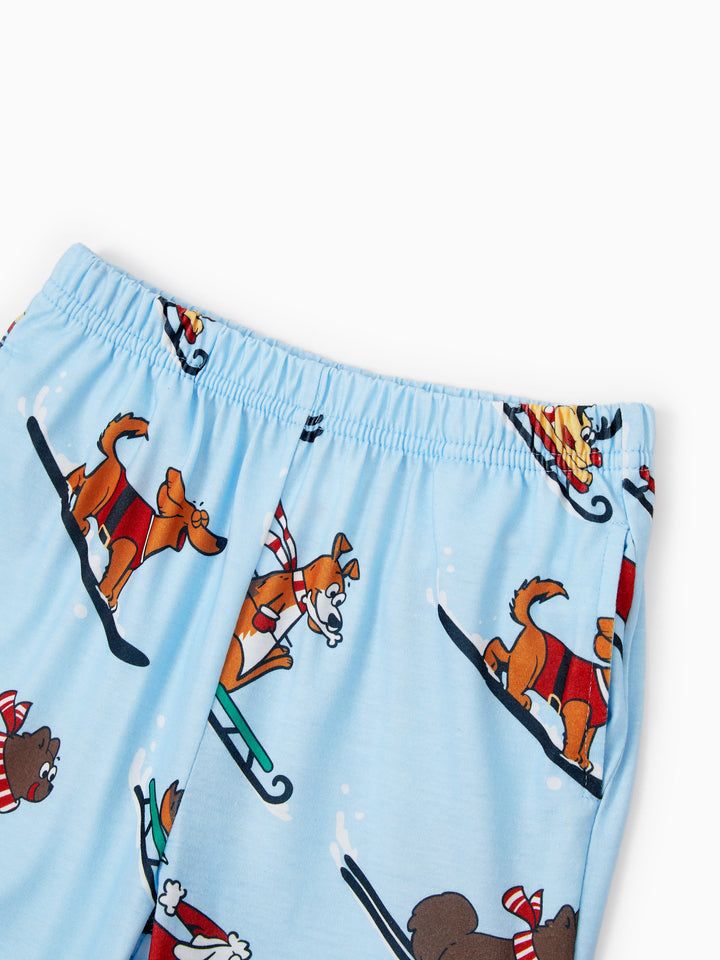 Conjunto de Pijamas de Natal para a Família com Estampa de Cães de trenó e Meias de Natal Azuis