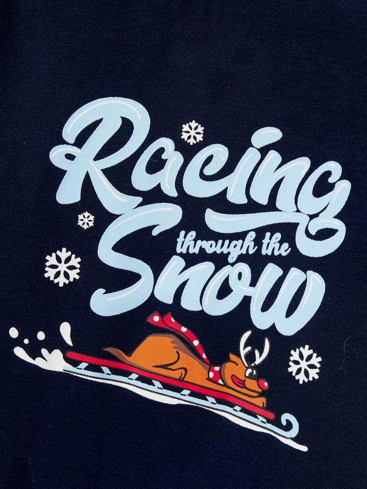 Conjunto de Pijamas de Natal para a Família com Estampa de Cães de trenó e Meias de Natal Azuis