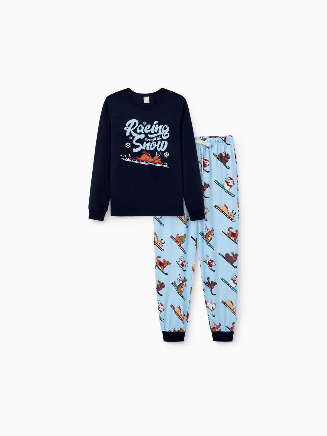 Conjunto de Pijamas de Natal para a Família com Estampa de Cães de trenó e Meias de Natal Azuis