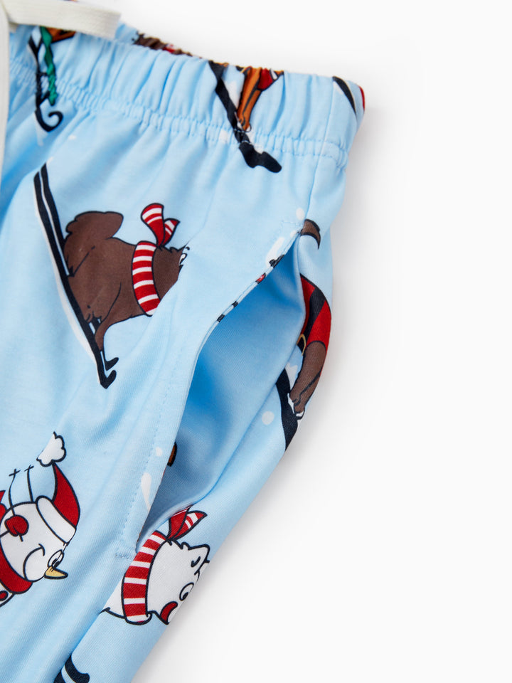 Conjunto de Pijamas de Natal para a Família com Estampa de Cães de trenó e Meias de Natal Azuis