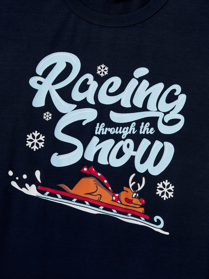 Conjunto de Pijamas de Natal para a Família com Estampa de Cães de trenó e Meias de Natal Azuis