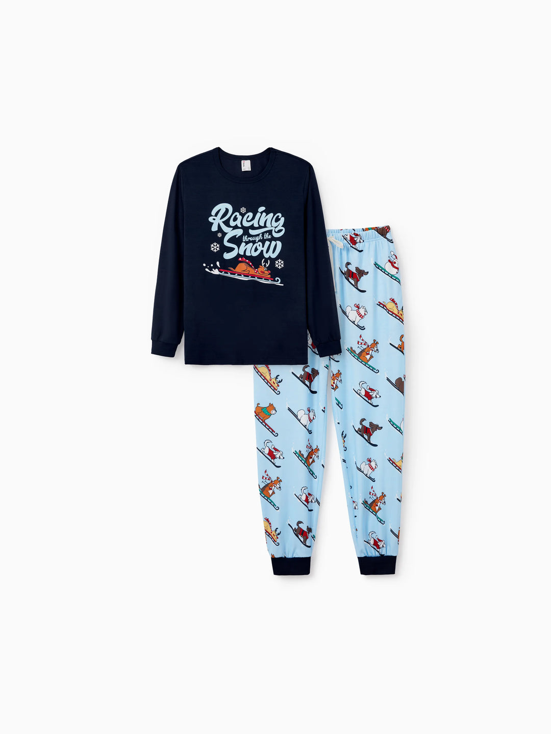 Conjunto de Pijamas de Natal para a Família com Estampa de Cães de trenó e Meias de Natal Azuis
