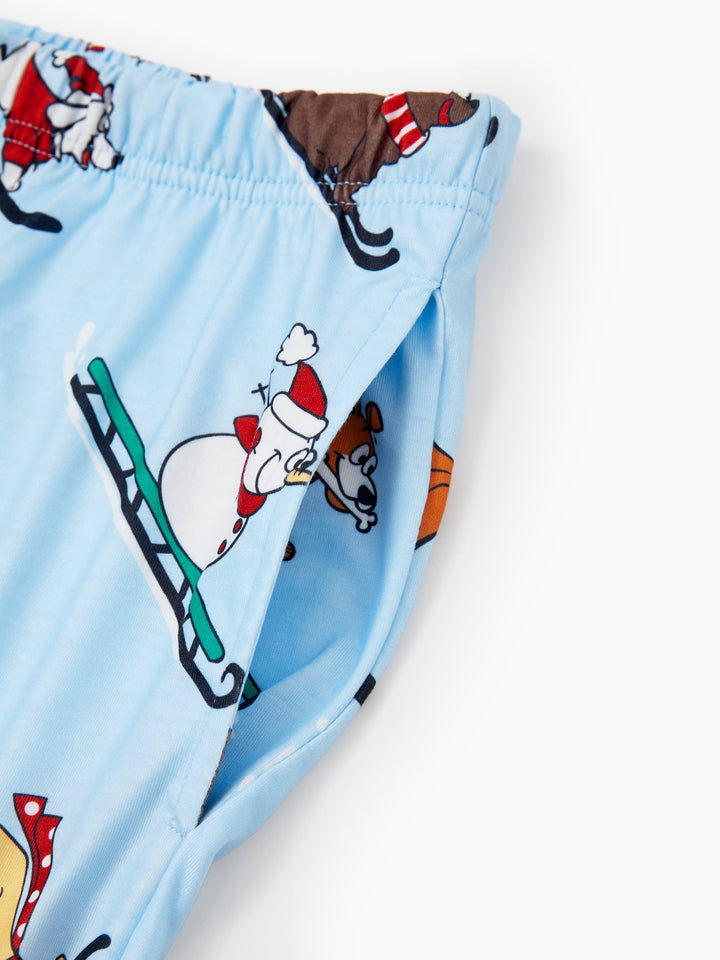 Conjunto de Pijamas de Natal para a Família com Estampa de Cães de trenó e Meias de Natal Azuis