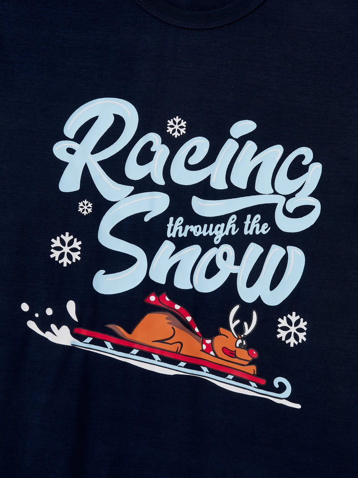 Conjunto de Pijamas de Natal para a Família com Estampa de Cães de trenó e Meias de Natal Azuis