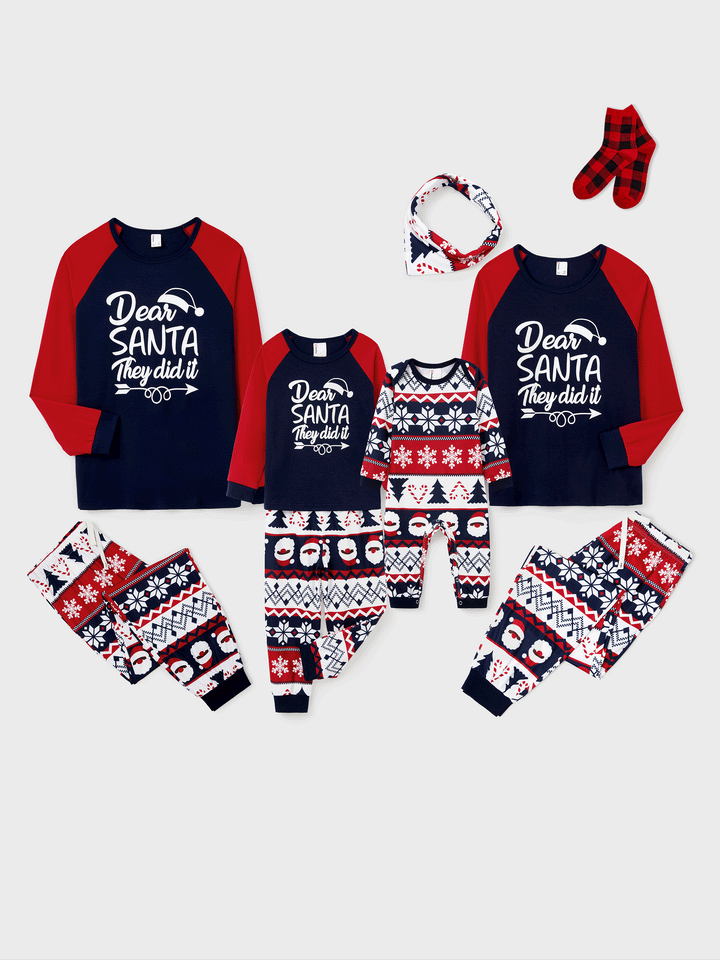 Conjunto de Pijamas em Conjunto para a Família de Natal com Print do Pai Natal que Brilha no Escuro e Meias de Natal em Azul Escuro