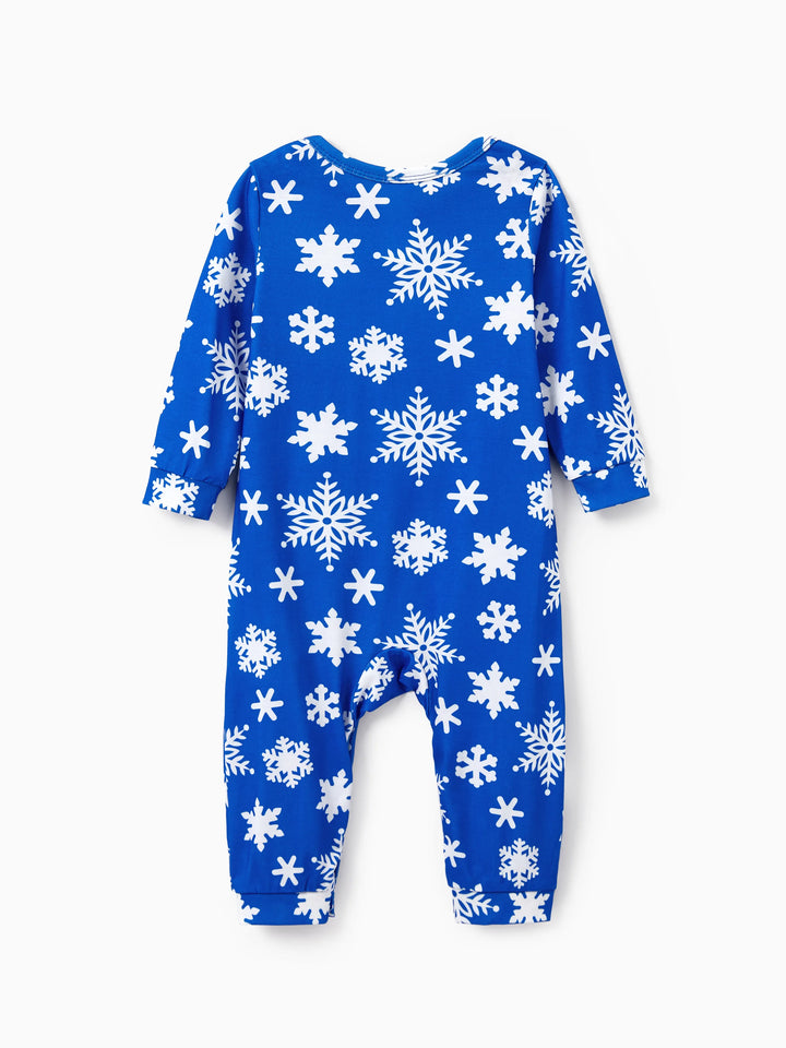 Conjunto de Pijamas em Família para o Natal com Estampa de Flocos de Neve - Pijamas Azuis com Meias de Natal Azuis