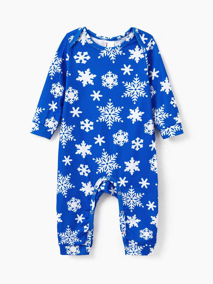 Conjunto de Pijamas em Família para o Natal com Estampa de Flocos de Neve - Pijamas Azuis com Meias de Natal Azuis