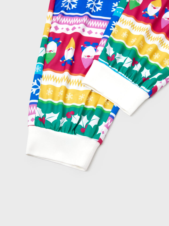 Conjunto de Pijamas de Natal para a Família com Padrão de Gnomos e Listras, incluindo Meias de Natal em Multicor
