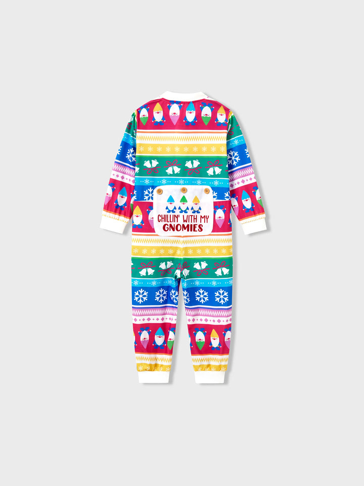 Conjunto de Pijamas de Natal para a Família com Padrão de Gnomos e Listras, incluindo Meias de Natal em Multicor