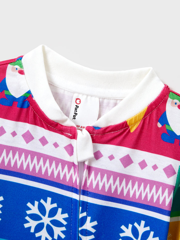 Conjunto de Pijamas de Natal para a Família com Padrão de Gnomos e Listras, incluindo Meias de Natal em Multicor