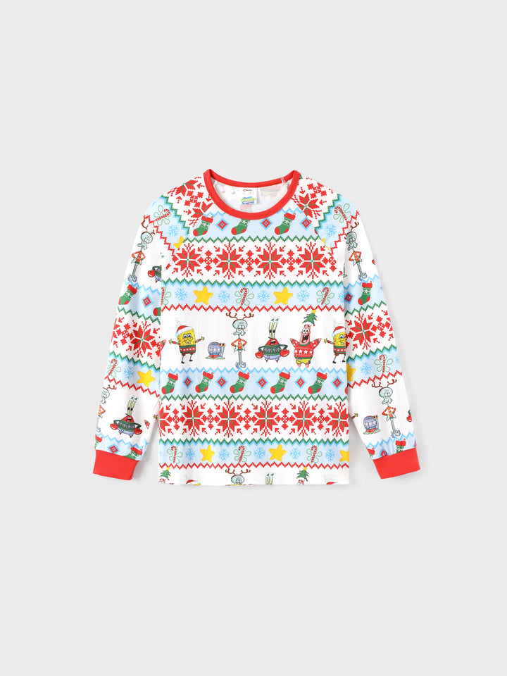 Conjunto de Pijamas em Algodão Orgânico com Ajuste Justo do SpongeBob SquarePants para a Família, com Meias Vermelhas.