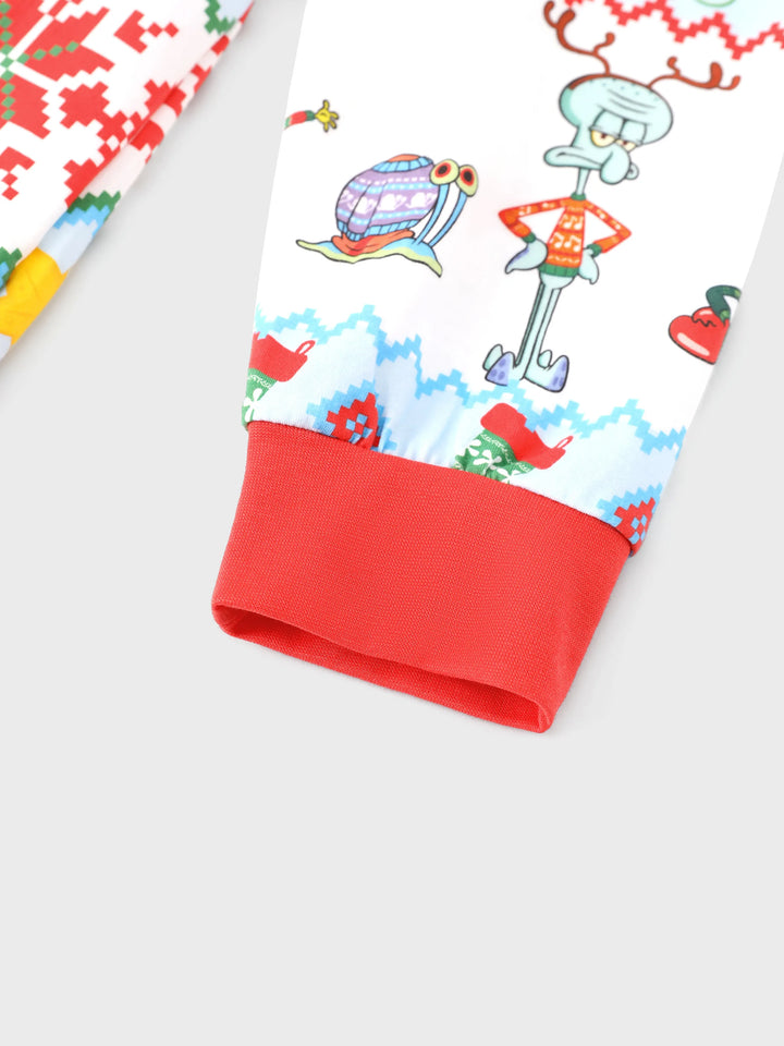 Conjunto de Pijamas em Algodão Orgânico com Ajuste Justo do SpongeBob SquarePants para a Família, com Meias Vermelhas.