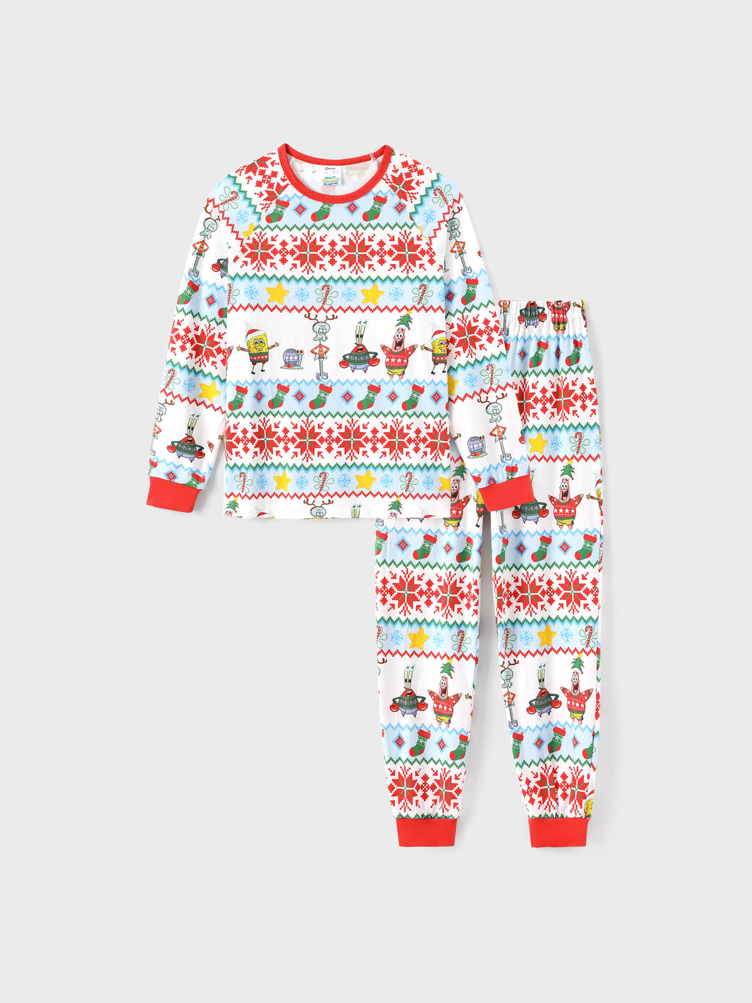 Conjunto de Pijamas em Algodão Orgânico com Ajuste Justo do SpongeBob SquarePants para a Família, com Meias Vermelhas.
