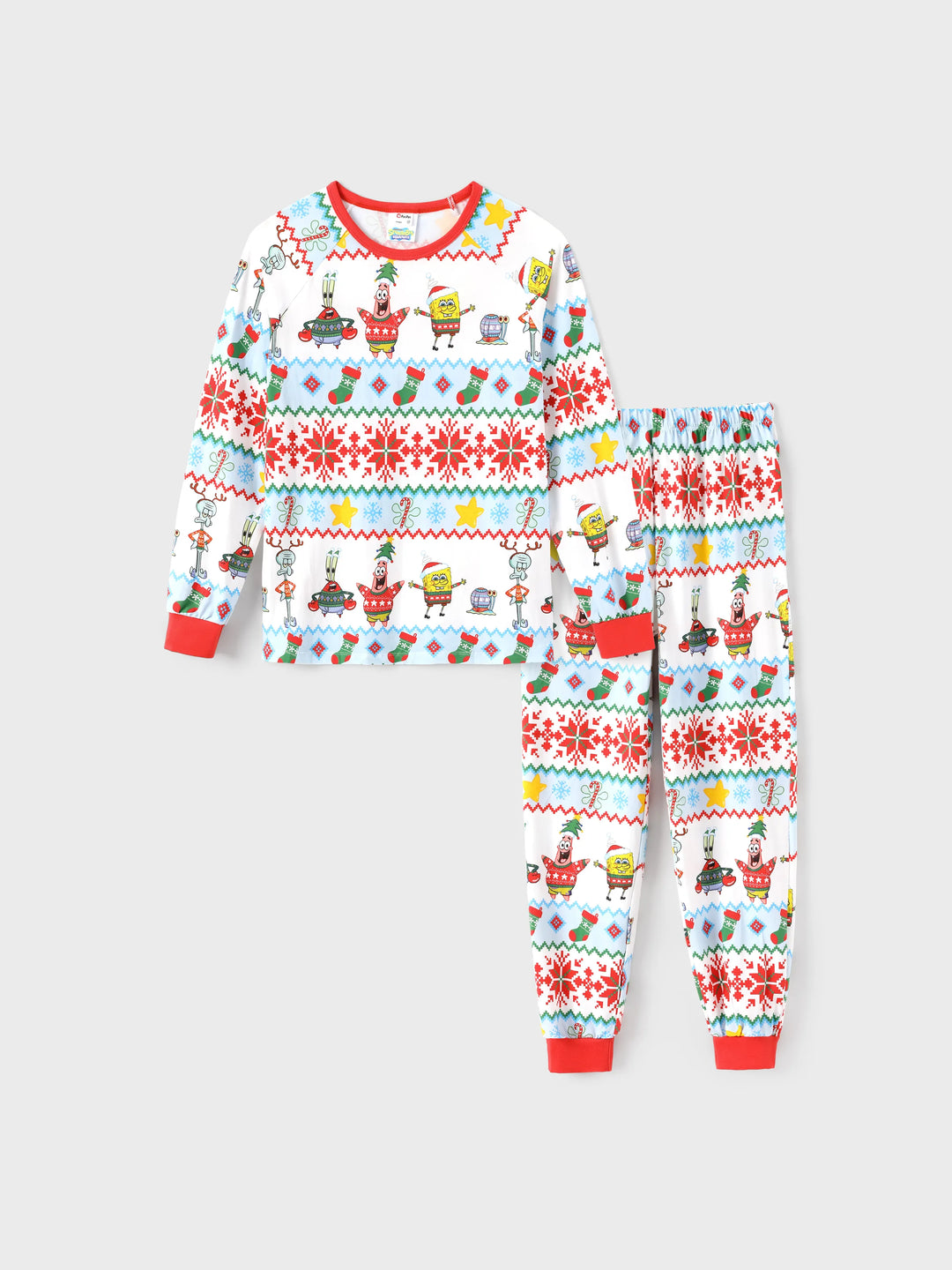 Conjunto de Pijamas em Algodão Orgânico com Ajuste Justo do SpongeBob SquarePants para a Família, com Meias Vermelhas.
