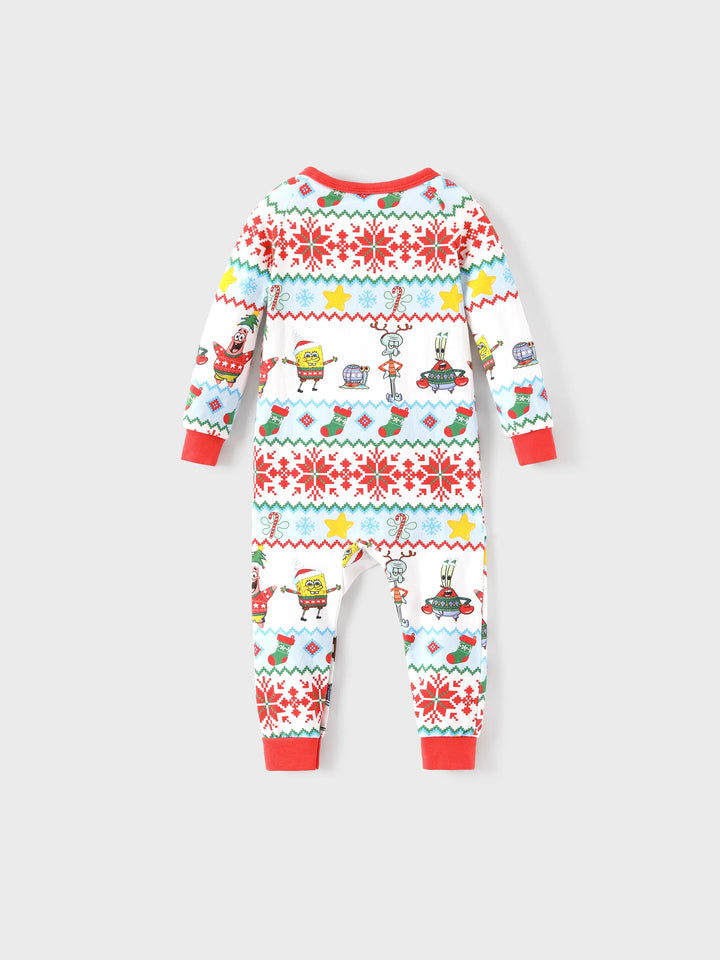 Conjunto de Pijamas em Algodão Orgânico com Ajuste Justo do SpongeBob SquarePants para a Família, com Meias Vermelhas.