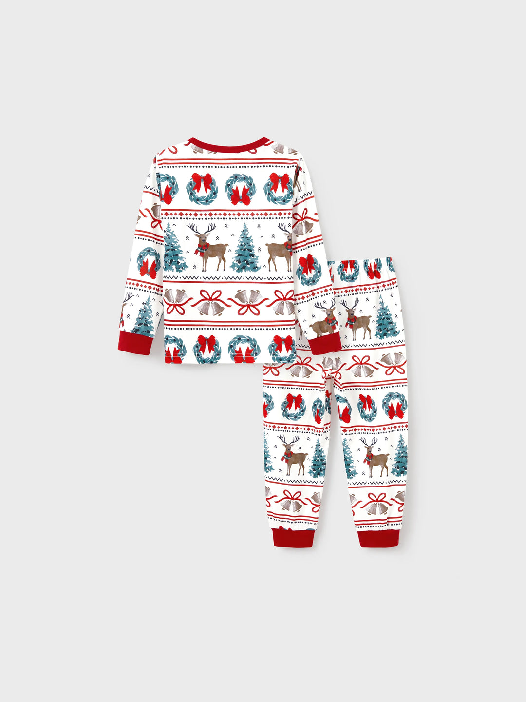 Conjunto de Pijamas de Natal em Conjunto para a Família com Estampa de Veado e Sino e Listras, com Meias de Natal Brancas
