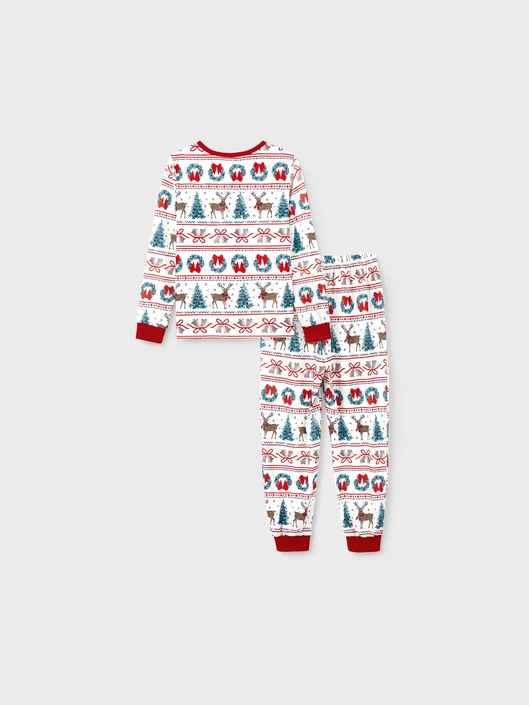 Conjunto de Pijamas de Natal em Conjunto para a Família com Estampa de Veado e Sino e Listras, com Meias de Natal Brancas