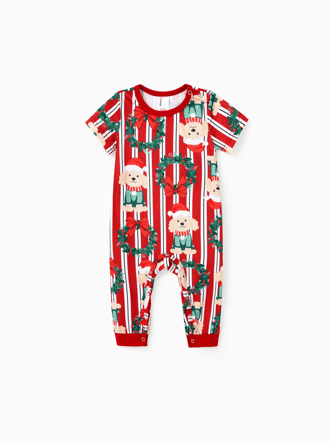 Conjunto de Pijamas Coordenados para a Família no Natal com Estampa de Cãozinho Vermelhos