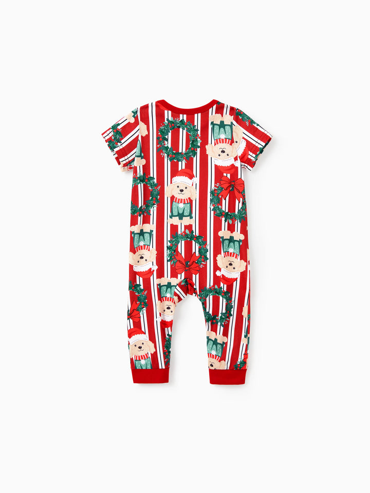 Conjunto de Pijamas Coordenados para a Família no Natal com Estampa de Cãozinho Vermelhos
