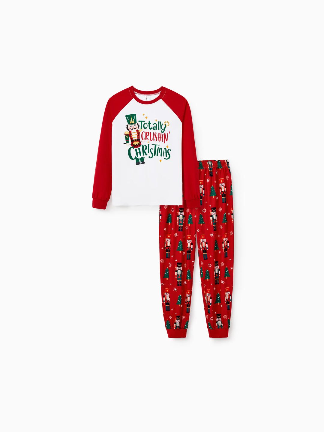 Conjunto de Pijamas Correspondentes para Família com Estampa de Quebra-Nozes e Meias de Natal em Vermelho
