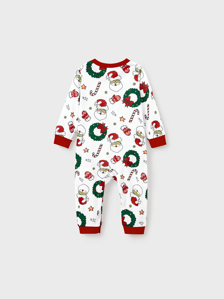 Conjunto de Pijamas em Coordenação para a Família com Tema do Grinch de Natal e Meias de Natal Vermelhas