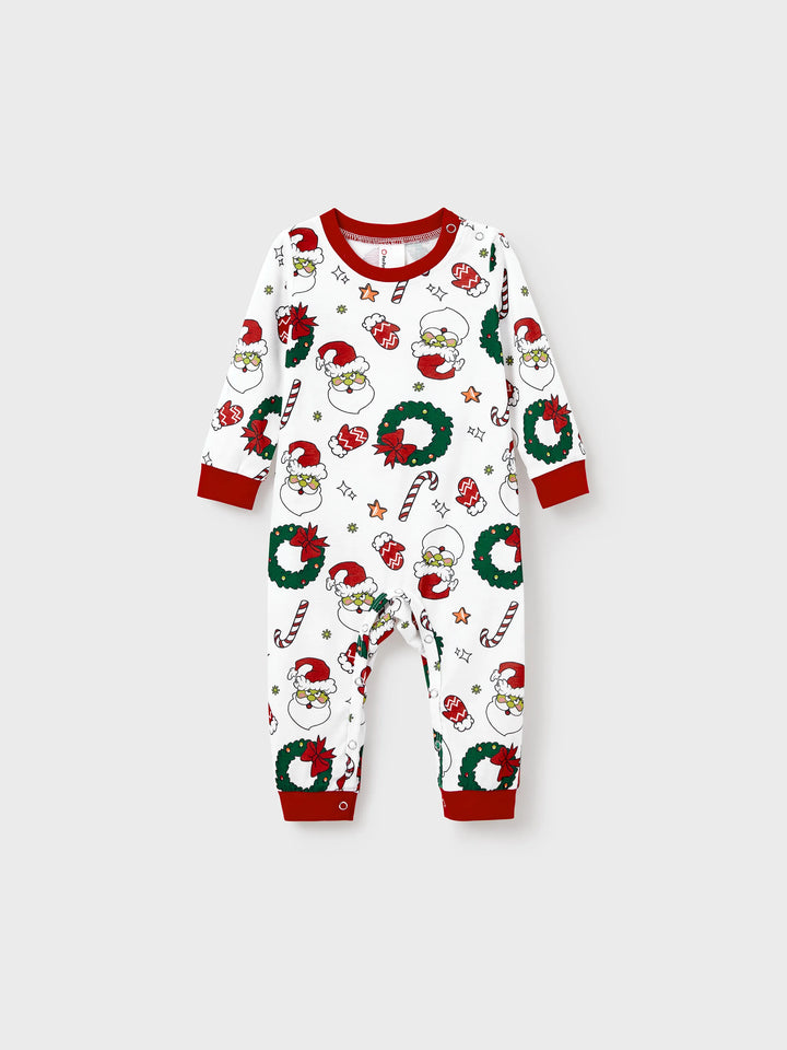 Conjunto de Pijamas em Coordenação para a Família com Tema do Grinch de Natal e Meias de Natal Vermelhas
