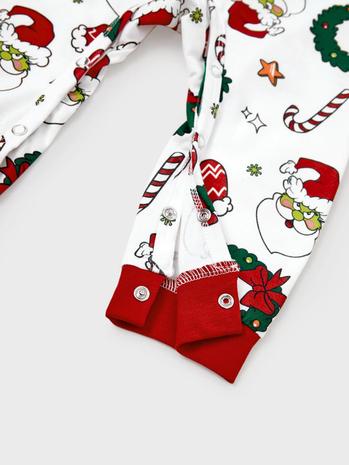 Conjunto de Pijamas em Coordenação para a Família com Tema do Grinch de Natal e Meias de Natal Vermelhas